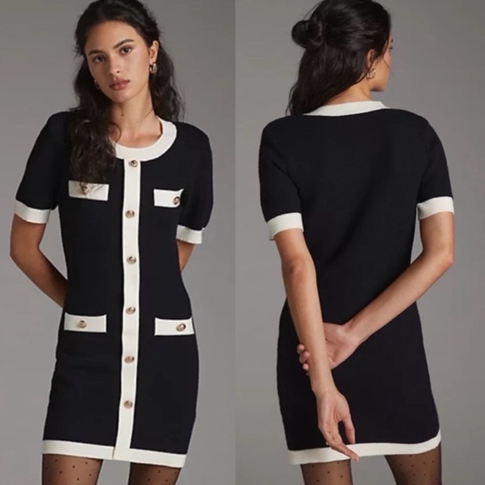 NWT! Endless Rose Contrast Rib Sheath Dress Gold Button Size Medium - Picture 15 of 15